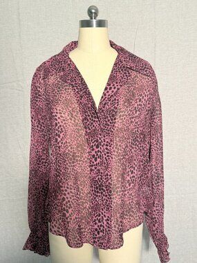 PAIGE 100% Silk Pink Animal Print Blouse | Size Small | Ruffle Cuffs